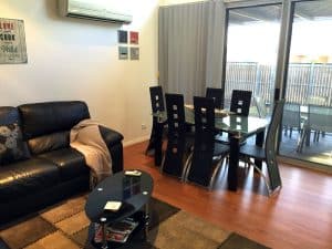 dining room with black chairs